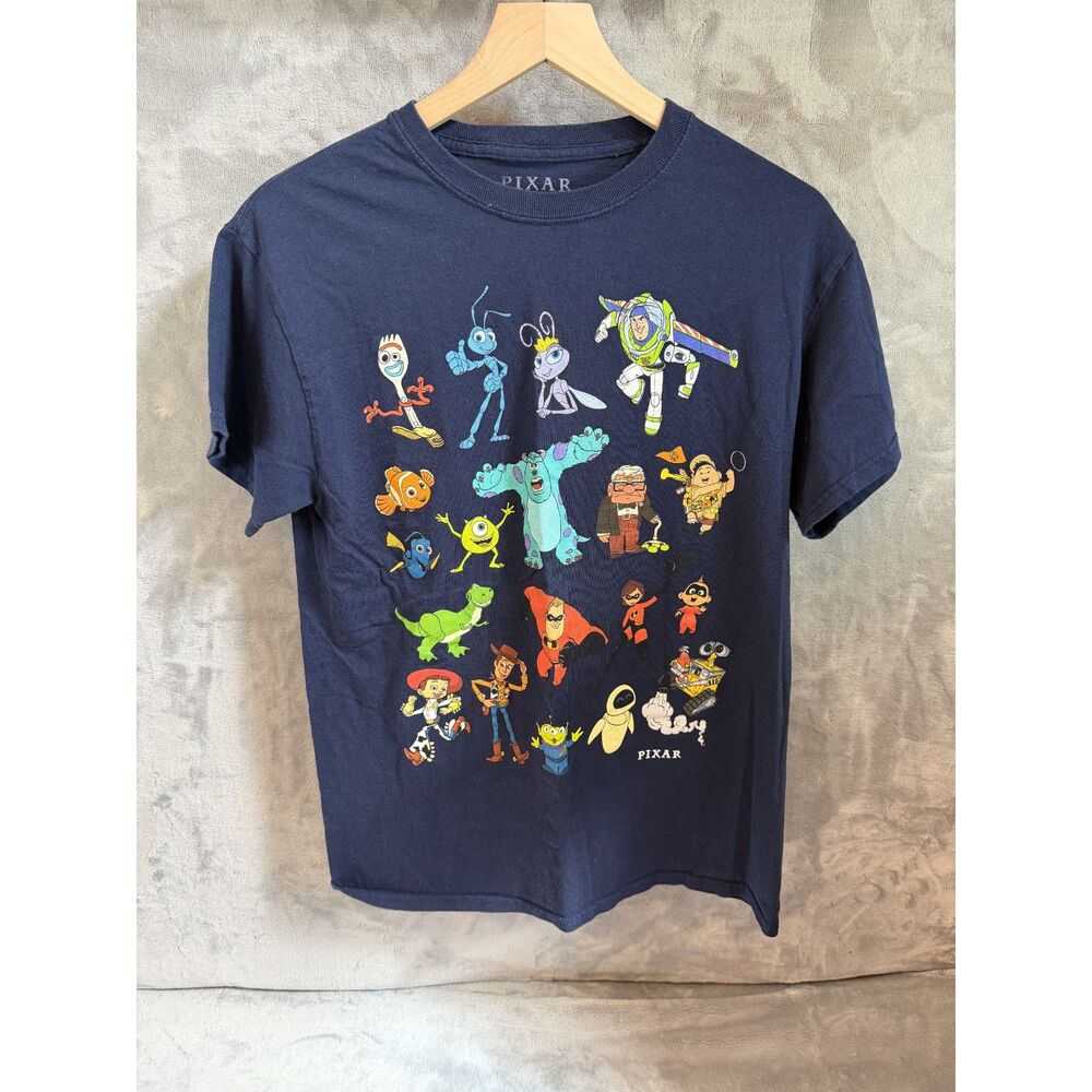 Disney Pixar - Navy Blue, Characters Graphic T-Shirt - Mens Medium